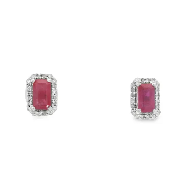 14K White Gold Ruby and Diamond Stud Earrings S&E Jewelers Depew, NY