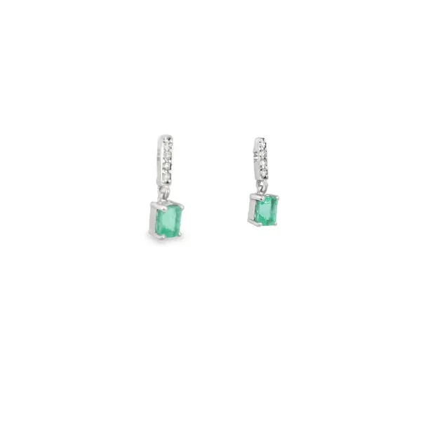 14K White Gold Diamond and Emerald Earrings Image 2 S&E Jewelers Depew, NY