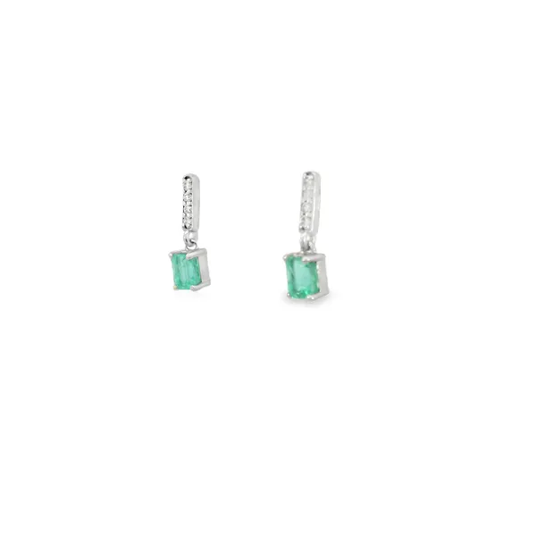 14K White Gold Diamond and Emerald Earrings Image 3 S&E Jewelers Depew, NY