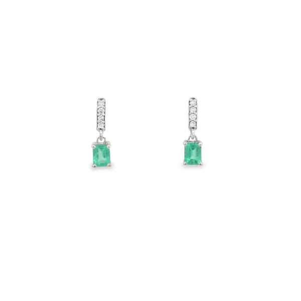14K White Gold Diamond and Emerald Earrings S&E Jewelers Depew, NY