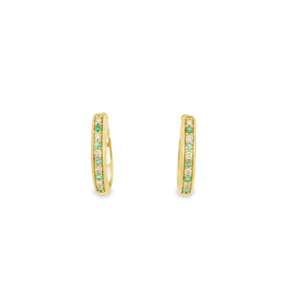 14K Yellow Gold Diamond and Emerald Hoop Earrings S&E Jewelers Depew, NY