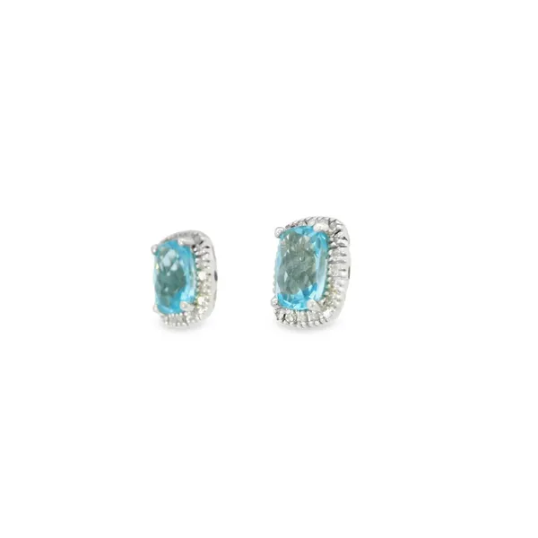 14K White Gold Blue Topaz and Diamond Earrings Image 3 S&E Jewelers Depew, NY