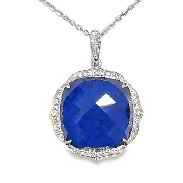 18K White Gold Lapis and Diamond Pendant S&E Jewelers Depew, NY