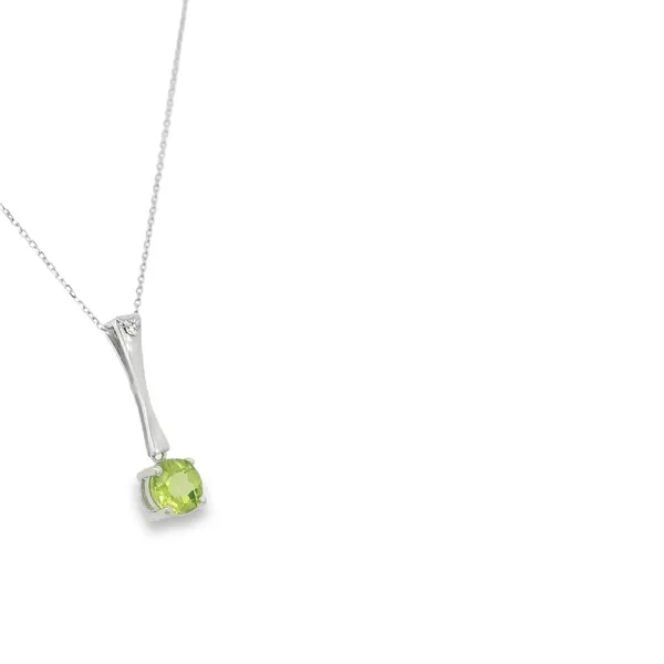 14K White Gold Peridot and Diamond Pendant Image 2 S&E Jewelers Depew, NY