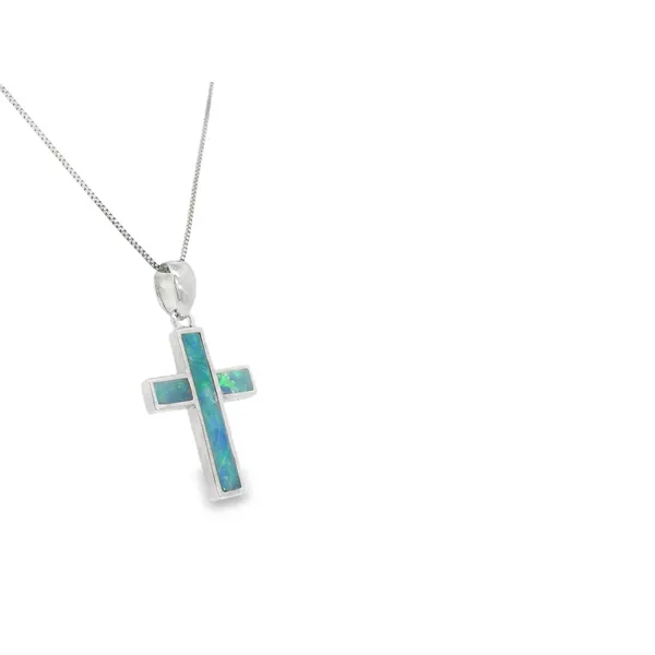 Sterling Silver Free-Form Doublet Opal Cross Pendant Image 2 S&E Jewelers Depew, NY