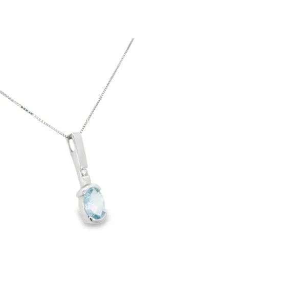 14K White Gold Aquamarine Pendant with Diamond Accent Image 2 S&E Jewelers Depew, NY