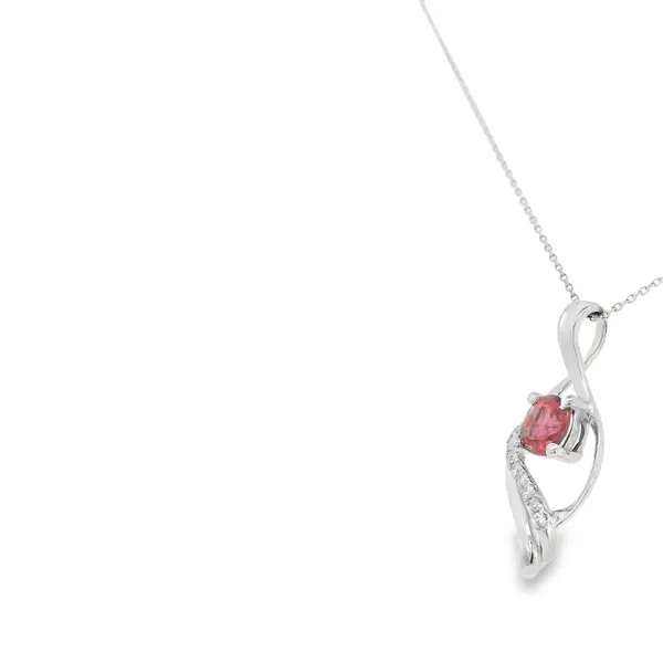 14K White Gold Pink Tourmaline Pendant with Diamond Accent Image 3 S&E Jewelers Depew, NY