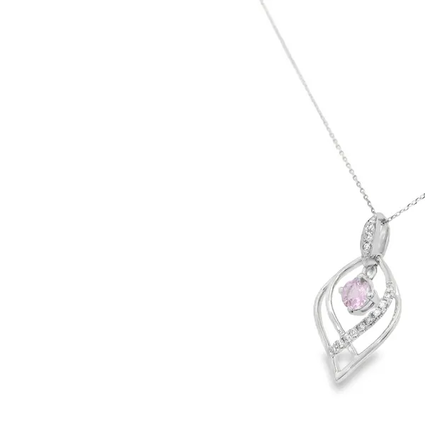 14K White Gold Pink Sapphire Pendant with Diamond Accent Image 3 S&E Jewelers Depew, NY