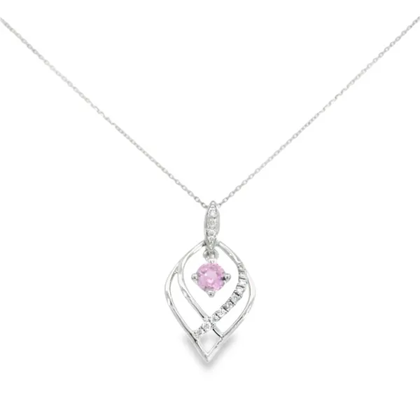 14K White Gold Pink Sapphire Pendant with Diamond Accent S&E Jewelers Depew, NY