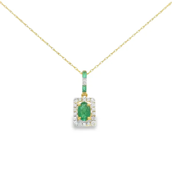14K White Gold Emerald and Diamond Pendant S&E Jewelers Depew, NY