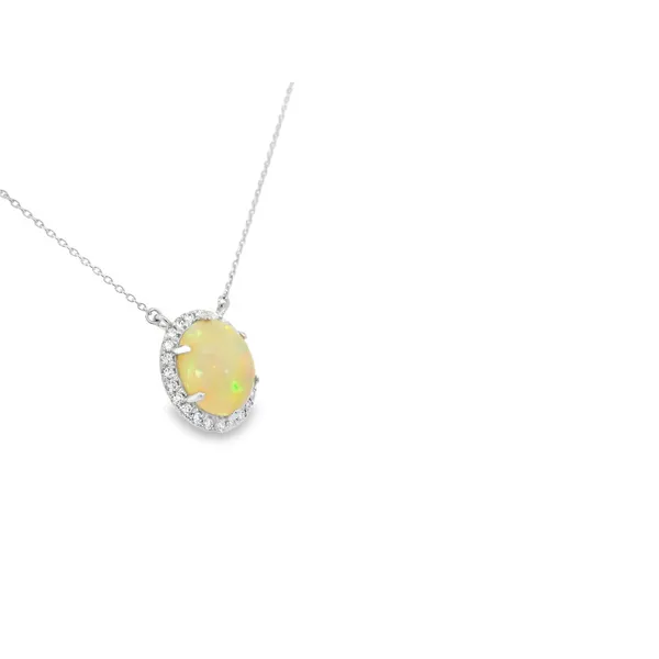 Cabochon Opal and Diamond Pendant with Chain in 14K White Gold Image 2 S&E Jewelers Depew, NY