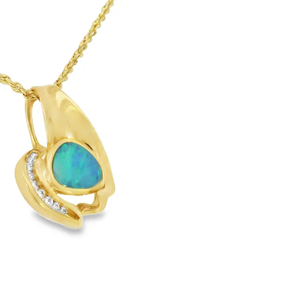 Australian Opal and Diamond Pendant in 14K Yellow Gold Image 2 S&E Jewelers Depew, NY