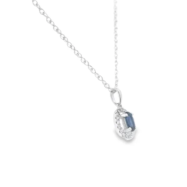 Blue Sapphire and Diamond Pendant in 14K White Gold Image 2 S&E Jewelers Depew, NY