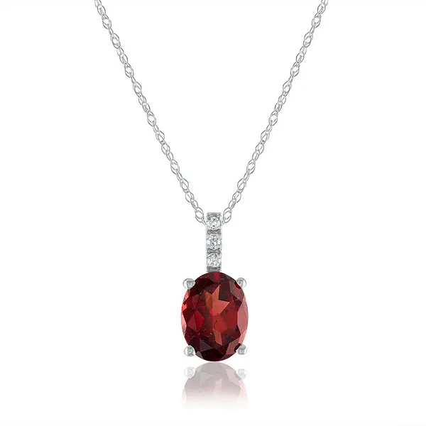 14Kt White Checkerboard Cut Garnet & Diamond Pendant S&E Jewelers Depew, NY