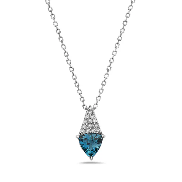 14K White Gold Diamond Blue Topaz Necklace S&E Jewelers Depew, NY