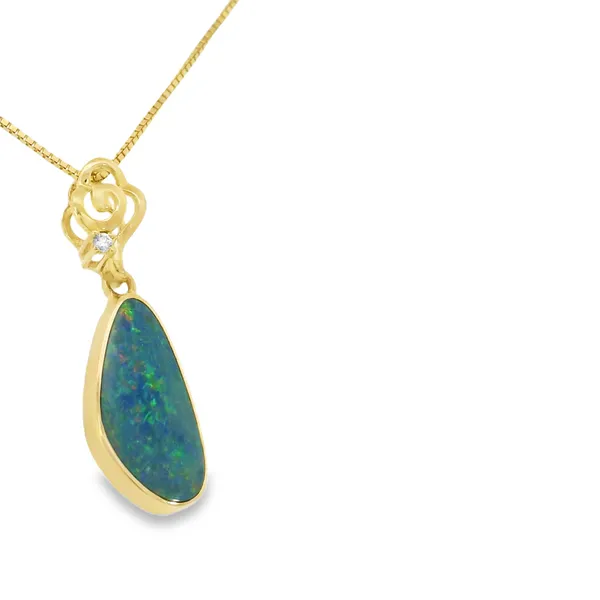 14Kt Yellow Freeform Opal Doublet and Diamond Pendant Image 2 S&E Jewelers Depew, NY