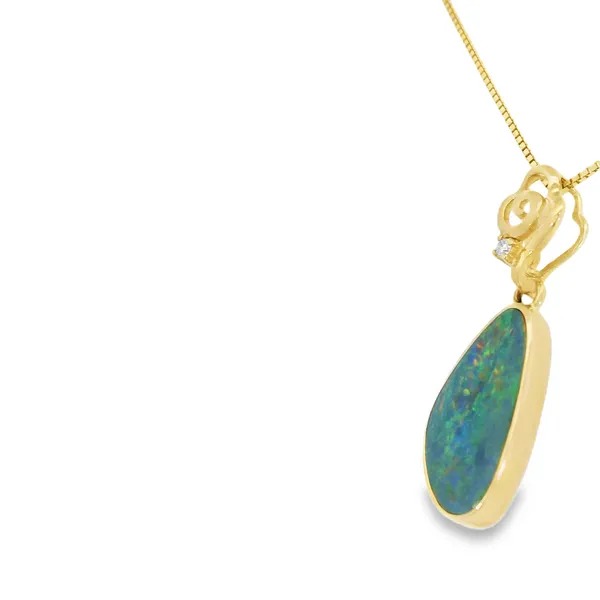 14Kt Yellow Freeform Opal Doublet and Diamond Pendant Image 3 S&E Jewelers Depew, NY
