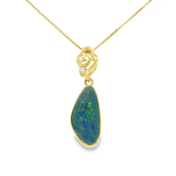 14Kt Yellow Freeform Opal Doublet and Diamond Pendant S&E Jewelers Depew, NY
