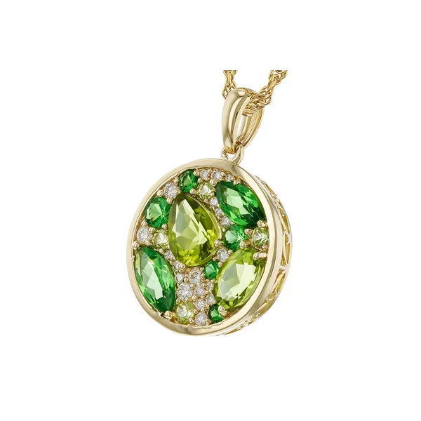 14K Yellow Gold Tsavorite Garnet, Peridot & Diamond Pendant Image 2 S&E Jewelers Depew, NY