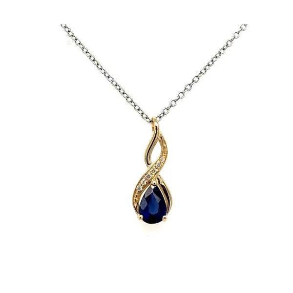 14K Yellow Gold Sapphire and Diamond Pendant S&E Jewelers Depew, NY