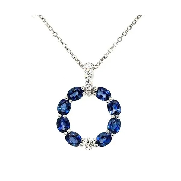 14K White Gold Sapphire and Diamond Pendant S&E Jewelers Depew, NY