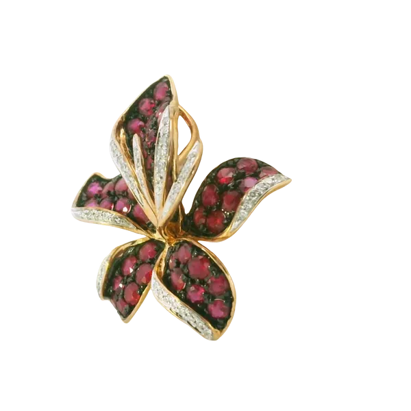 14KT Gold Ruby Flower Pendant Image 3 S&E Jewelers Depew, NY