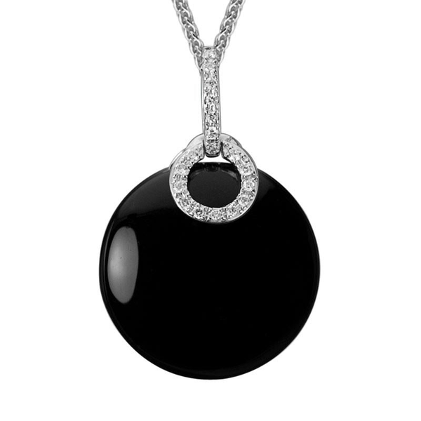 14Kt White Gold Onyx Diamond Pendant S&E Jewelers Depew, NY