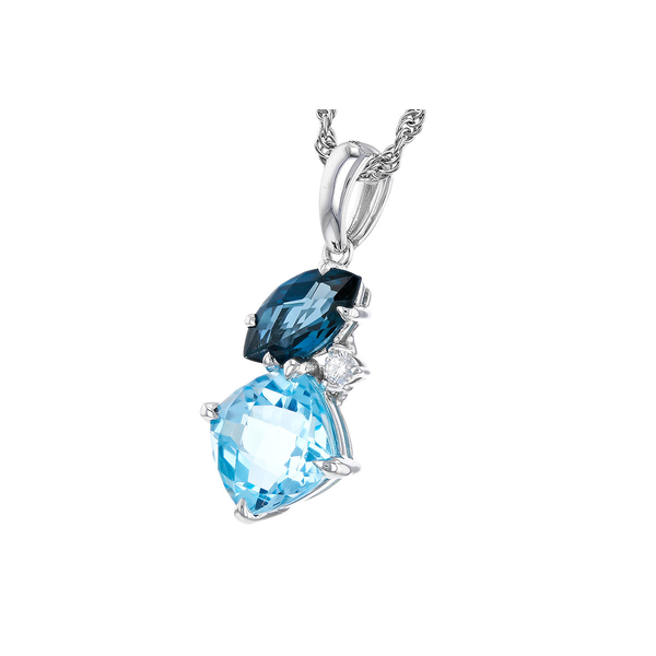 14K White Gold Diamond Blue Topaz Pendant Image 2 S&E Jewelers Depew, NY
