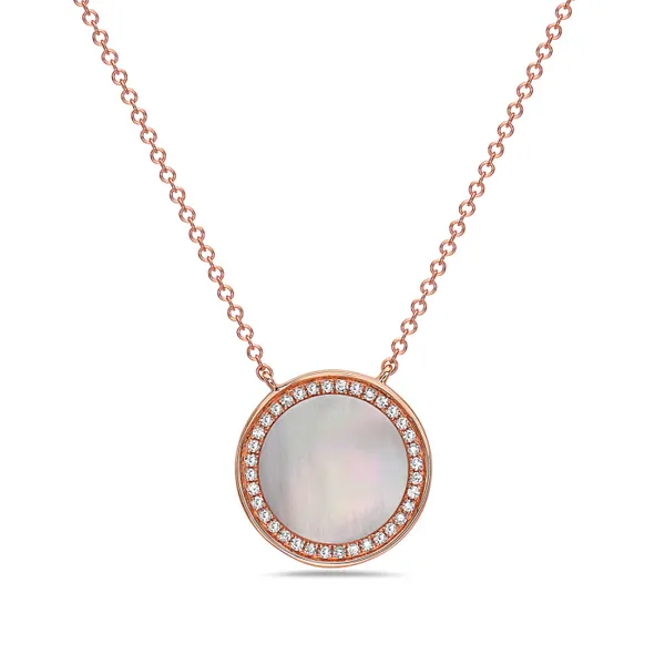 14Kt Rose Mother of Pearl and Diamond Necklace S&E Jewelers Depew, NY