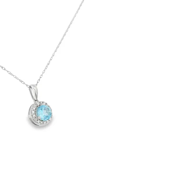 14K White Gold Diamond and Blue Topaz Pendant Necklace Image 2 S&E Jewelers Depew, NY