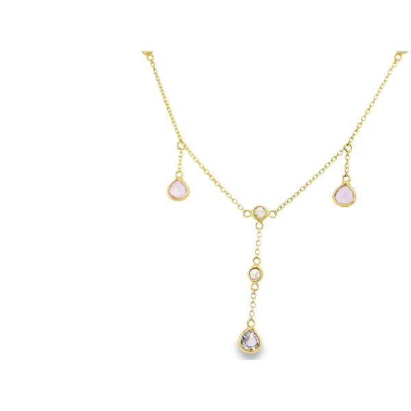 14K Yellow Gold Rose Cut Diamond and Pink Sapphire Necklace Image 2 S&E Jewelers Depew, NY