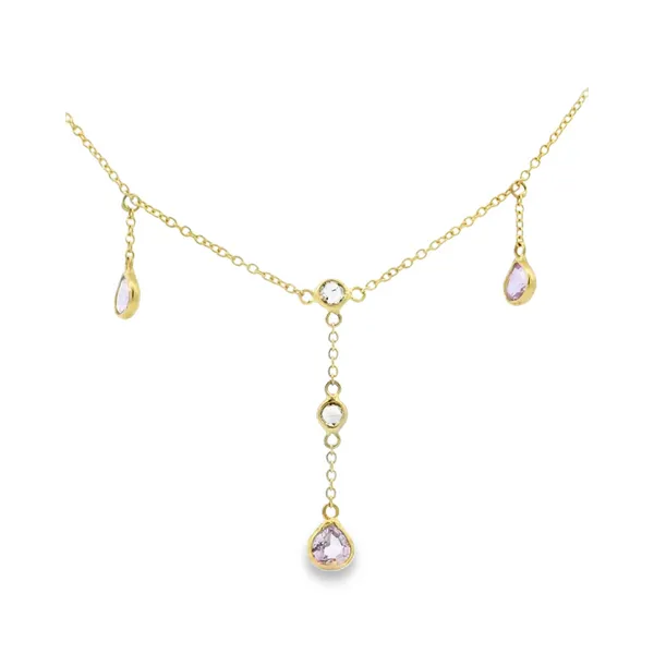 14K Yellow Gold Rose Cut Diamond and Pink Sapphire Necklace S&E Jewelers Depew, NY
