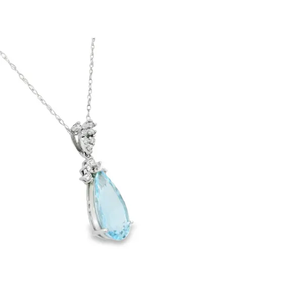 14Kt White Gold Blue Topaz Necklace with Diamond Accents Image 2 S&E Jewelers Depew, NY