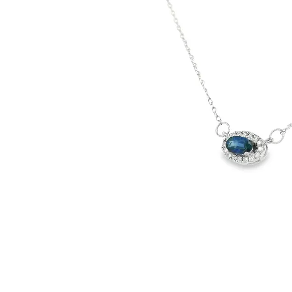 14K White Gold Sapphire and Diamond Oval Necklace Image 3 S&E Jewelers Depew, NY