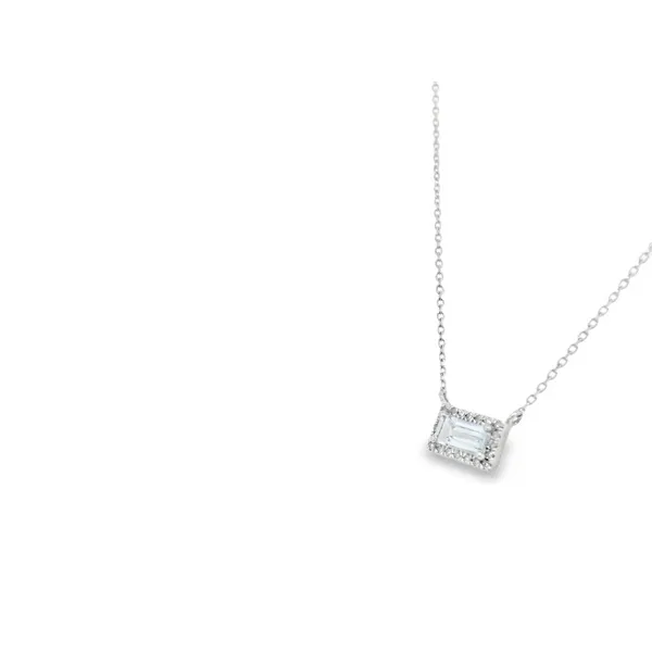 14K White Gold Aquamarine and Diamond Necklace Image 3 S&E Jewelers Depew, NY