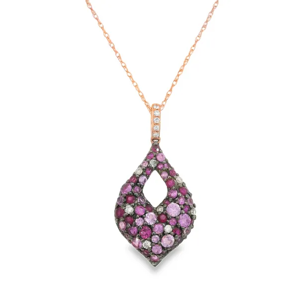 14Kt Rose Gold Pink Sapphire and Diamond Necklace S&E Jewelers Depew, NY