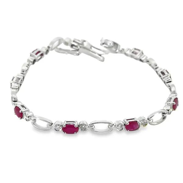 14K White Gold Ruby and Diamond Bracelet Image 2 S&E Jewelers Depew, NY