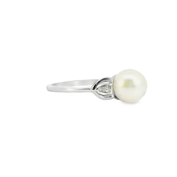 10Kt White Gold Pearl and Diamond Ring Image 2 S&E Jewelers Depew, NY
