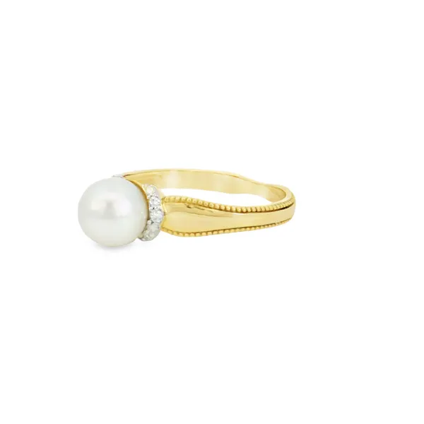 10Kt Yellow Gold Free Form Pearl Ring with Diamonds Image 3 S&E Jewelers Depew, NY