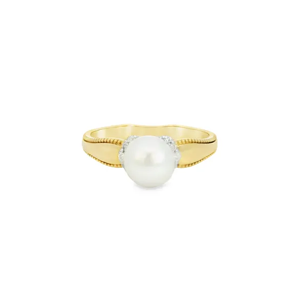 10Kt Yellow Gold Free Form Pearl Ring with Diamonds S&E Jewelers Depew, NY