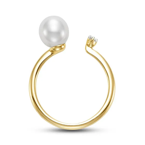 14Kt Yellow Gold Fresh Water Pearl and Diamond Ring Image 3 S&E Jewelers Depew, NY