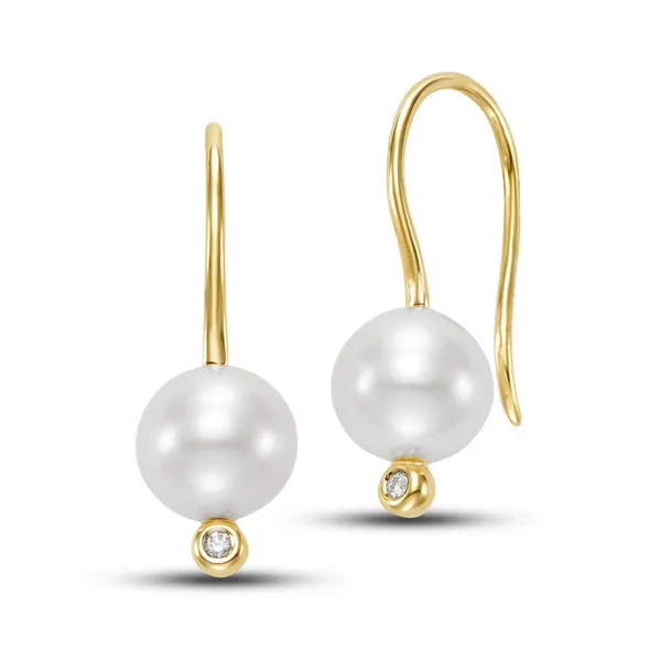 14K Yellow Gold Pearl and Diamond Earrings S&E Jewelers Depew, NY