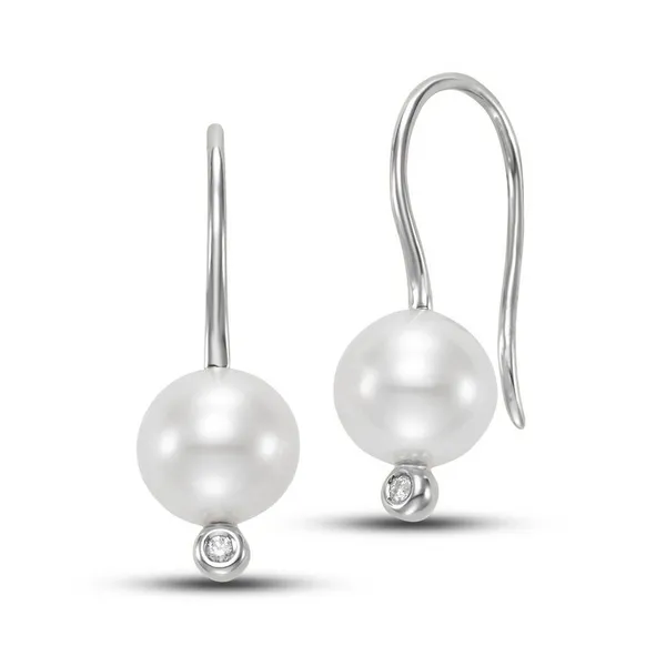 14K White Gold Pearl and Diamond Earrings S&E Jewelers Depew, NY
