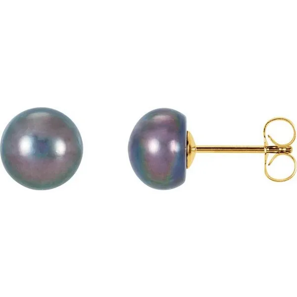 14K Yellow Gold Black Freshwater Pearl Studs Image 2 S&E Jewelers Depew, NY