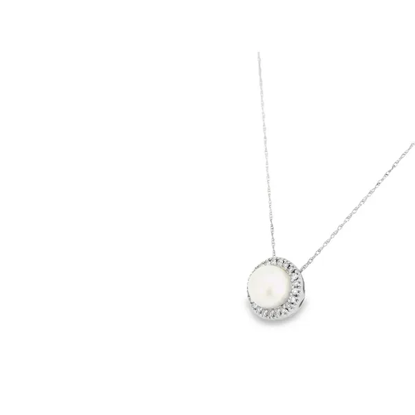 10K White Gold Akoya Pearl Pendant with Diamonds Image 3 S&E Jewelers Depew, NY