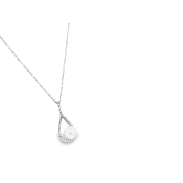 14K White Gold Diamond and Freshwater Pearl Infinity Necklace Image 2 S&E Jewelers Depew, NY