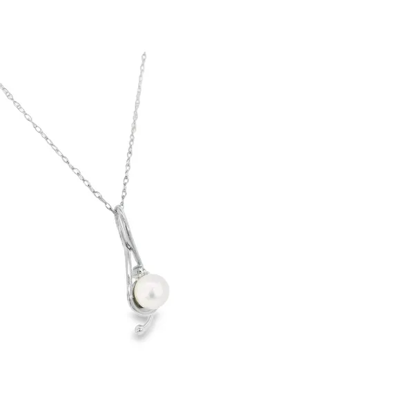 14K White Gold Akoya Pearl Necklace with Diamond Accents Image 2 S&E Jewelers Depew, NY