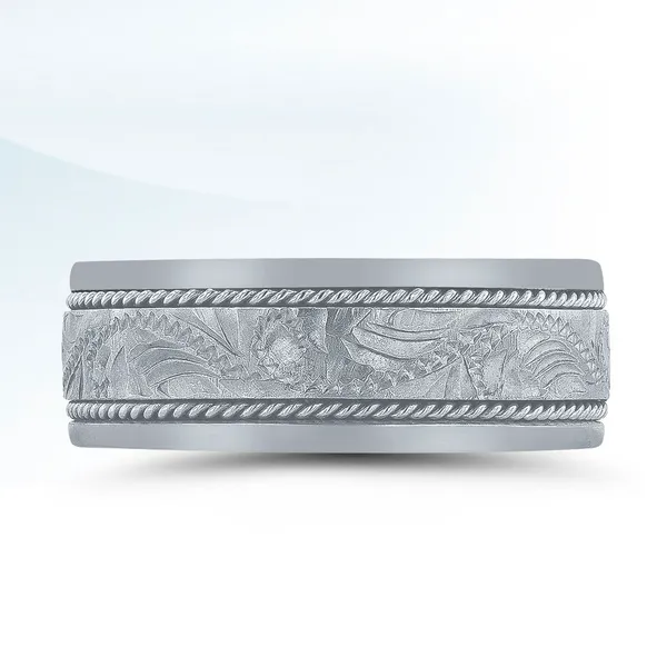 White 14 Karat Engraved Men's Wedding Band S&E Jewelers Depew, NY