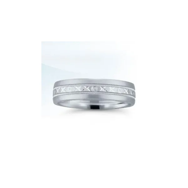White 14 Karat Men's Engraved Wedding Band S&E Jewelers Depew, NY