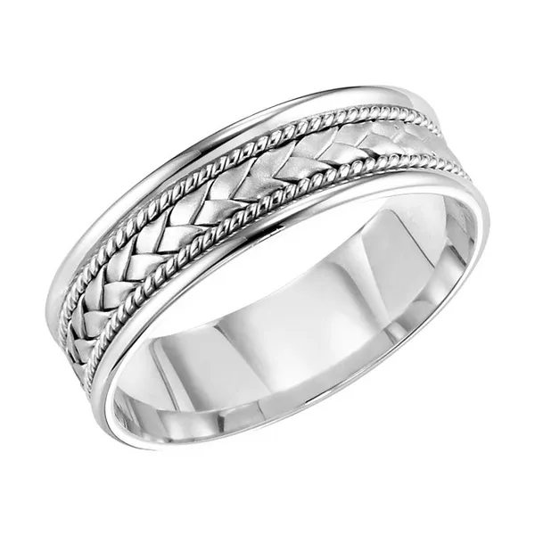 14Kt White Gold Men's Braided Inlay Wedding Band S&E Jewelers Depew, NY